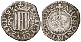 1612. Felipe III. Zaragoza. 1/2 real. (Cal. 586). 1,57 g. Rayitas en reverso. Escasa. MBC/MBC-.