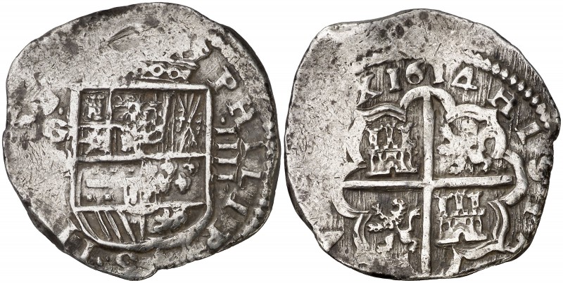 1614. Felipe III. Granada. (M). 4 reales. (Cal. 211). 13,72 g. Fecha perfecta. M...