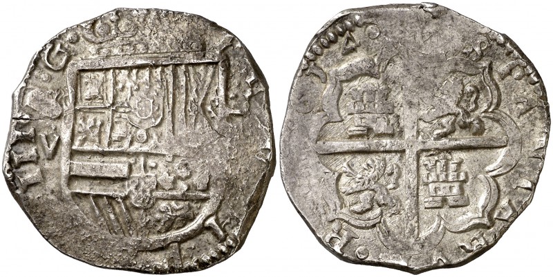 1614. Felipe III. Sevilla. V. 4 reales. (Cal. 280). 13,66 g. La fecha empieza a ...