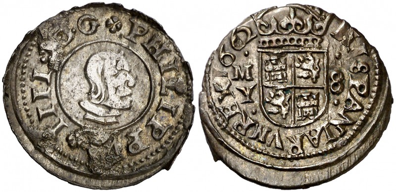 1662. Felipe IV. M (Madrid). Y. 8 maravedís. (Cal. 1427). 2,09 g. Conserva el pl...