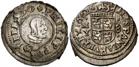 1662. Felipe IV. M (Madrid). Y. 8 maravedís. (Cal. 1427). 2,09 g. Conserva el plateado original. Exceso de metal en anverso. Bella. Ex Colección Isabe...