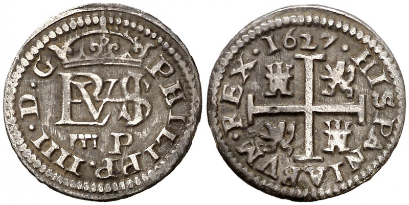 1627. Felipe IV. Segovia. P. 1/2 real. (Cal. 1195). 1,29 g. Acueducto de dos arc...