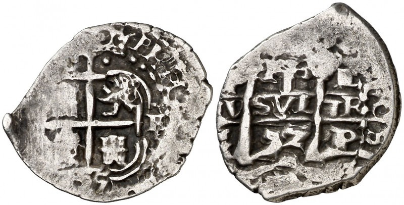 1655. Felipe IV. Potosí. E. 1 real. (Cal. falta). 3,08 g. PH bajo corona en reve...