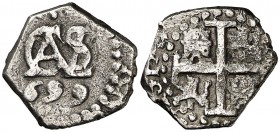 1699. Carlos II. Potosí. 1/2 real. (Cal. 850) (Paoletti pág. 96). 1,37 g. Fecha de tres dígitos en anverso. Rayitas. MBC.