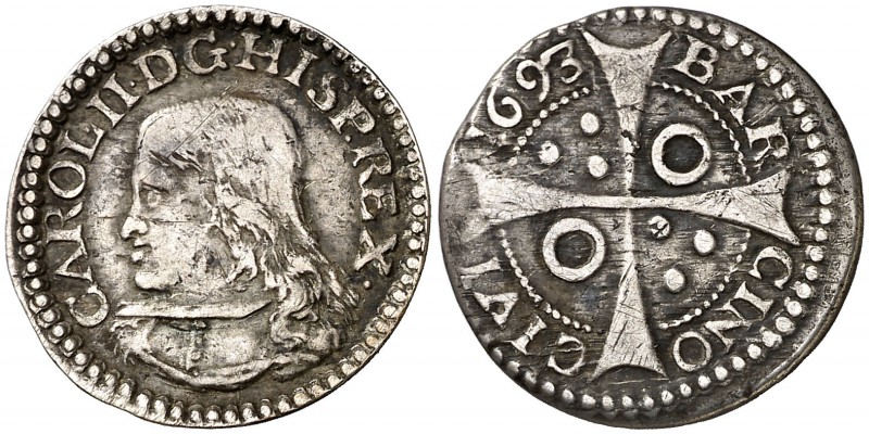 1693. Carlos II. Barcelona. 1 croat. (Cal. 669). 2,48 g. MBC.