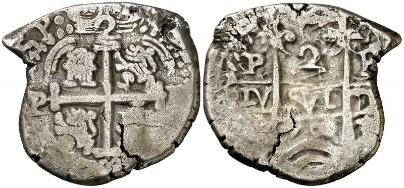 1700. Carlos II. Potosí. F. 2 reales. (Cal. 633). 7,80 g. Doble fecha de tres dí...
