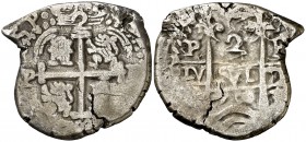 1700. Carlos II. Potosí. F. 2 reales. (Cal. 633). 7,80 g. Doble fecha de tres dígitos y doble ensayador. Grieta. Ex Colección Isabel de Trastámara, 14...