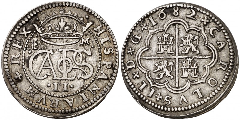 1682. Carlos II. Segovia. M. 2 reales. (Cal. 639). 7,26 g. Buen ejemplar. Rara. ...