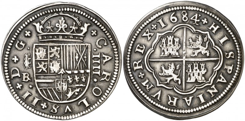 1684/683. Carlos II. Segovia. . 4 reales. (Cal. 545 var). 13,69 g. El 4 de la fe...