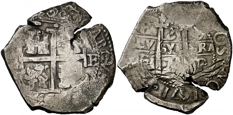 1671. Carlos II. Potosí. E. 8 reales. (Cal. 346 var). 26,42 g. Triple fecha. Gri...
