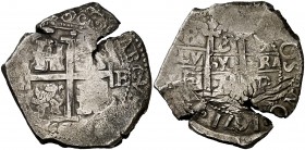 1671. Carlos II. Potosí. E. 8 reales. (Cal. 346 var). 26,42 g. Triple fecha. Grieta de acuñación. Rara. MBC-.