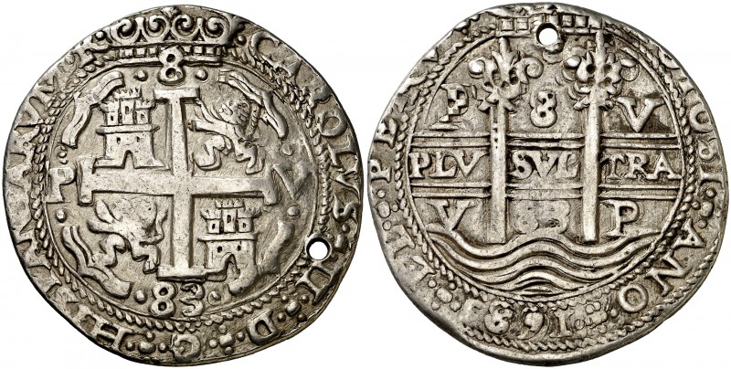 1683. Carlos II. Potosí. V. 8 reales. (Cal. 319) (Lázaro 210). 28,28 g. Redonda....