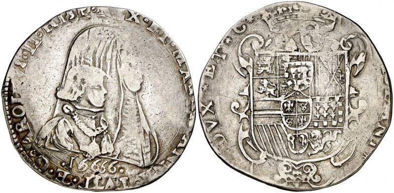 16666 (sic). Carlos II. Milán. 1 felipe. (Vti. 18 var) (MIR 380 var) (Crippa 2 v...