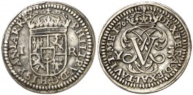 1707. Felipe V. Segovia. Y. 1 real. (Cal. 1687). 2,96 g. Segundo 7 de la fecha sobrepuesto en la corona. El 0 de la fecha pequeño. Ex HSA 27131. Escas...
