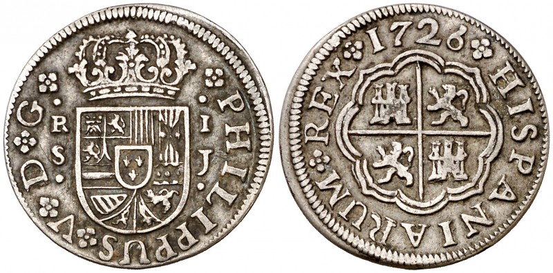 1726. Felipe V. Sevilla. J. 1 real. (Cal. 1713). 2,73 g. MBC+.