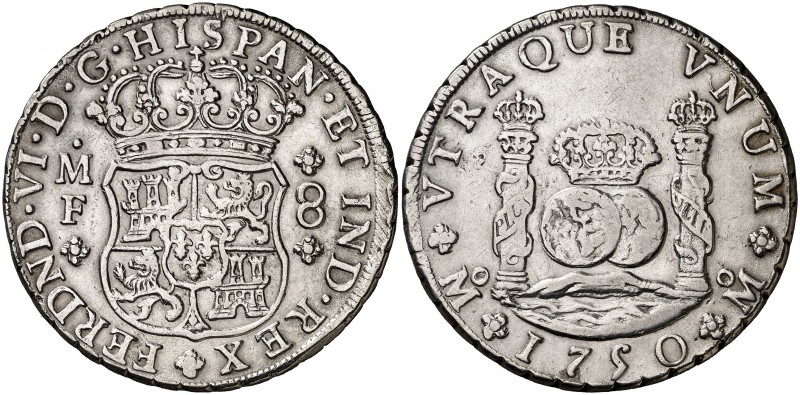 1750. Fernando VI. México. MF. 8 reales. (Cal. 325). 26,84 g. Columnario. Limpia...