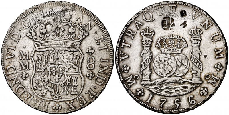 1756. Fernando VI. México. MM. 8 reales. (Cal. 340). 26,79 g. Columnario. Resell...