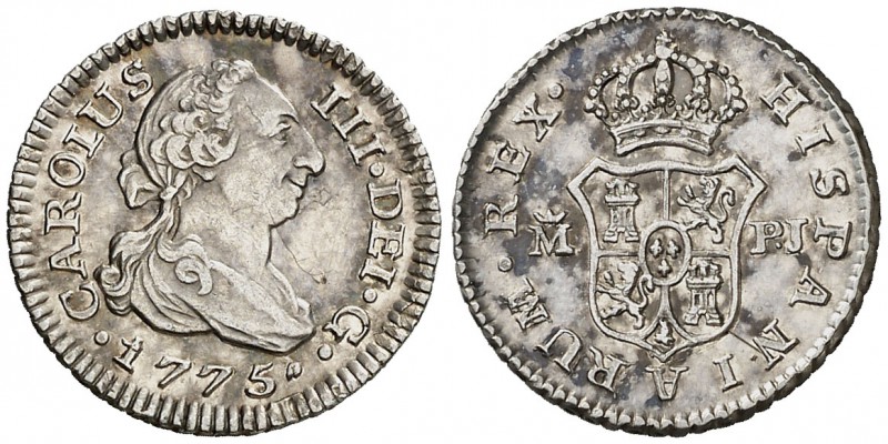 1775. Carlos III. Madrid. PJ. 1/2 real. (Cal. 1736). 1,46 g. Rayita. Atractiva. ...