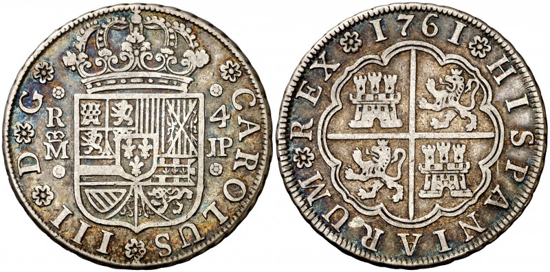 1761. Carlos III. Madrid. JP. 4 reales. (Cal. 1103). 13,11 g. Bonita pátina. Esc...