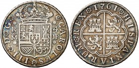 1761. Carlos III. Madrid. JP. 4 reales. (Cal. 1103). 13,11 g. Bonita pátina. Escasa. MBC.