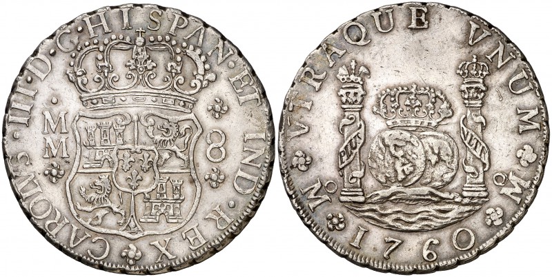 1760. Carlos III. México. MM. 8 reales. (Cal. 884). 27,09 g. Columnario. Parte d...