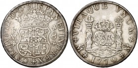 1770. Carlos III. México. FM. 8 reales. (Cal. 912). 26,51 g. Columnario. MBC / MBC+.