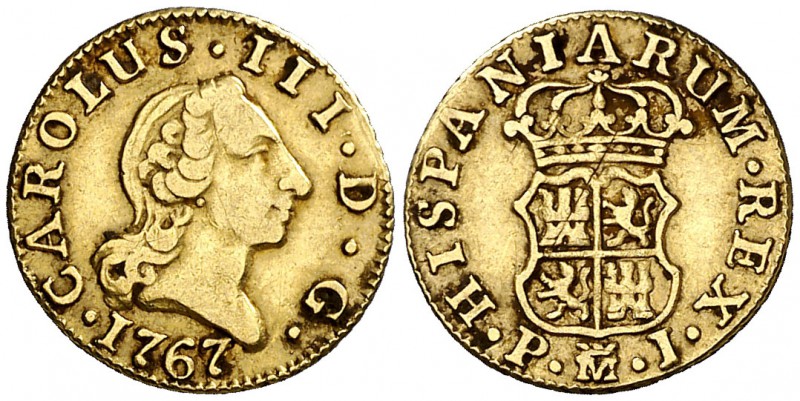 1767. Carlos III. Madrid. PJ. 1/2 escudo. (Cal. 761). 1,58 g. MBC-/MBC.