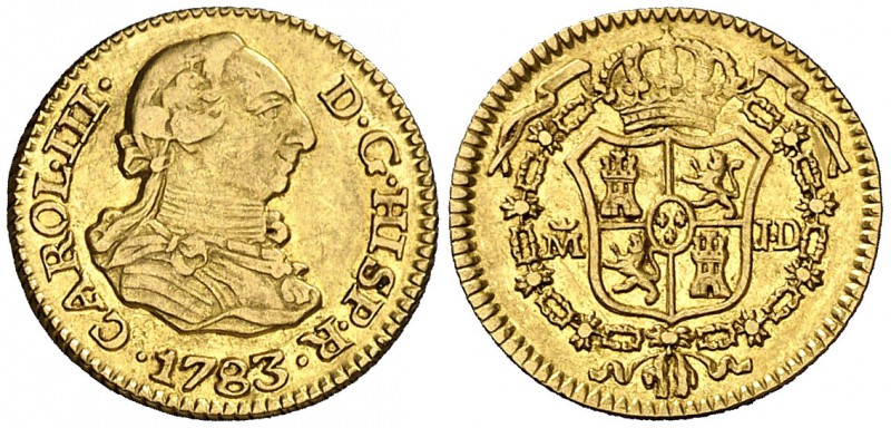 1783. Carlos III. Madrid. JD. 1/2 escudo. (Cal. 774). 1,76 g. Parte de brillo or...