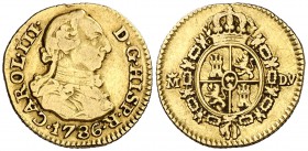 1786. Carlos III. Madrid. DV. 1/2 escudo. (Cal. 778). 1,69 g. MBC-/MBC.