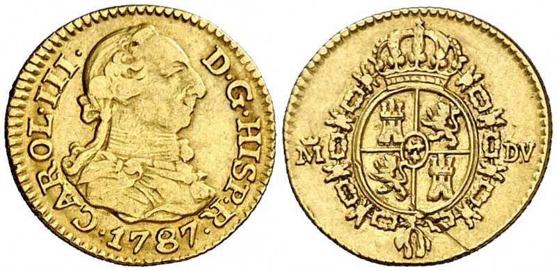 1787. Carlos III. Madrid. DV. 1/2 escudo. (Cal. 779). 1,76 g. Rayita en reverso....