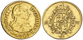 1787. Carlos III. Madrid. DV. 1/2 escudo. (Cal. 779). 1,76 g. Rayita en reverso. MBC.