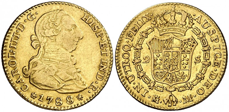 1788. Carlos III. Madrid. M. 2 escudos. (Cal. 459). 6,74 g. MBC-/MBC.
