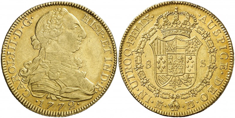 1772. Carlos III. Madrid. PJ. 8 escudos. (Cal. 51) (Cal.Onza 720). 26,96 g. Golp...