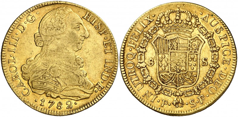 1782. Carlos III. Popayán. SF. 8 escudos. (Cal. 135) (Cal.Onza 817) (Restrepo 73...