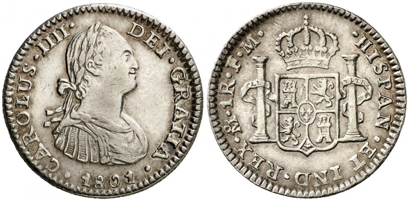 1801. Carlos IV. México. FM. 1 real. (Cal. 1147). 3,37 g. Buen ejemplar. MBC+.