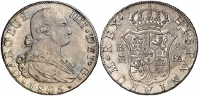 1805. Carlos IV. Madrid. FA. 8 reales. (Cal. 675). 27,27 g. Leves marquitas. Pátina atractiva. Rara. MBC+.