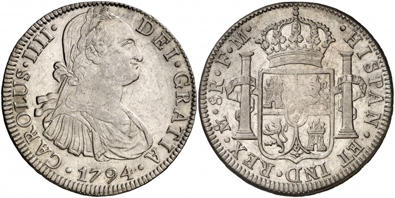 1794. Carlos IV. México. FM. 8 reales. (Cal. 687). 26,89 g. EBC-.