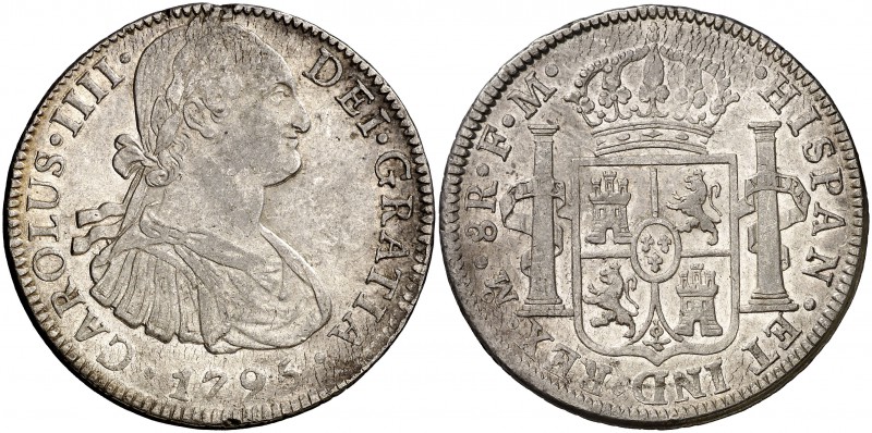 1795. Carlos IV. México. FM. 8 reales. (Cal. 689). 26,71 g. Leves marquitas. Par...