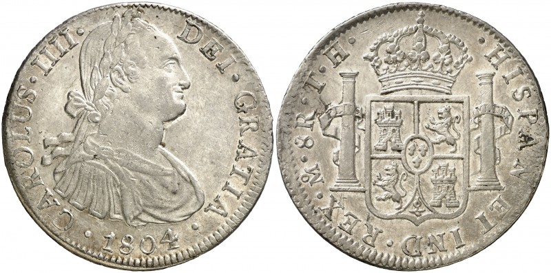 1804. Carlos IV. México. TH. 8 reales. (Cal. 701). 26,89 g. Bella. Parte de bril...