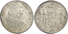 1804. Carlos IV. México. TH. 8 reales. (Cal. 701). 26,89 g. Bella. Parte de brillo original. Escasa así. EBC/EBC+.