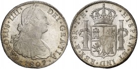 1807. Carlos IV. México. TH. 8 reales. (Cal. 707). 26,92 g. Golpe en borde. (S/C-).