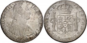 1808. Carlos IV. Potosí. PJ. 8 reales. (Cal. 732). 26,85 g. Buen ejemplar. MBC+/EBC-.