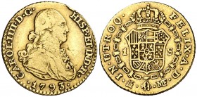 1793. Carlos IV. Madrid. MF. 1 escudo. (Cal. 492). 3,42 g. Golpecito. MBC-/MBC.