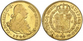 1794. Carlos IV. Madrid. MF. 2 escudos. (Cal. 328). 6,77 g. Rayitas. BC+/MBC-.