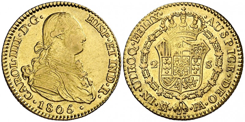 1805. Carlos IV. Madrid. FA. 2 escudos. (Cal. 348). 6,64 g. MBC/MBC+.
