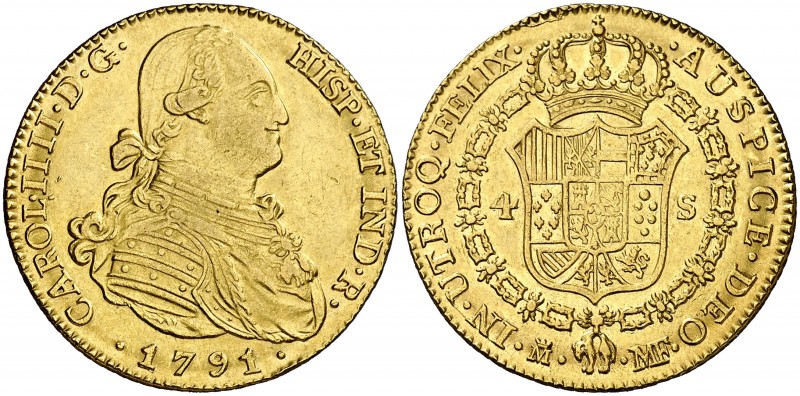 1791. Carlos IV. Madrid. MF. 4 escudos. (Cal. 201). 13,44 g. Buen ejemplar. MBC+...