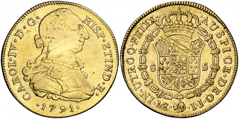 1791. Carlos IV. Lima. IJ. 8 escudos. (Cal. 8) (Cal.Onza 981). 26,86 g. Busto de...