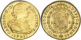1791. Carlos IV. Lima. IJ. 8 escudos. (Cal. 8) (Cal.Onza 981). 26,86 g. Busto de Carlos III. Ordinal IV. Pulida. Escasa. (MBC-/MBC).