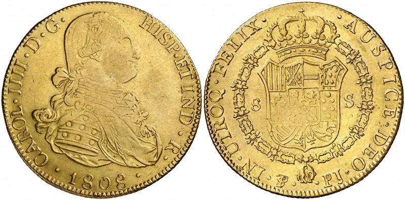 1808. Carlos IV. Potosí. PJ. 8 escudos. (Cal. 115) (Cal.Onza 1109). 26,98 g. Dis...