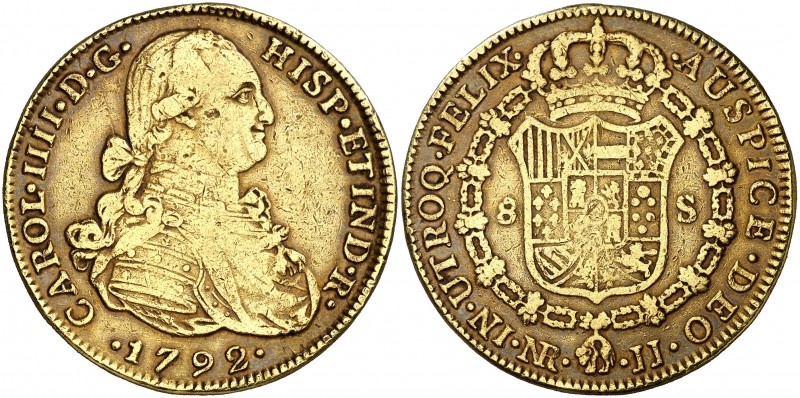 1792. Carlos IV. Santa Fe de Nuevo Reino. JJ. 8 escudos. (Cal. 121) (Cal.Onza 11...